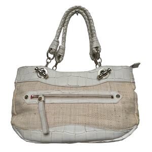 Elaine Turner Woven Cream Leather & Raffia Shoulder Bag